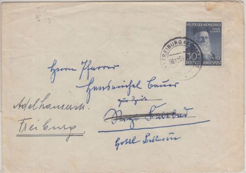BRD - 30 Pfg. Wohlfahrt/Dunant Brief i.d. SCHWEIZ Freiburg - Rigi Kaltbad 1954