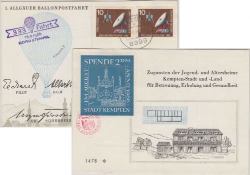 BRD - Maierhöfen 1966 1. Allgäuer Ballonpostfahrt Sonderkarte n. Lorch