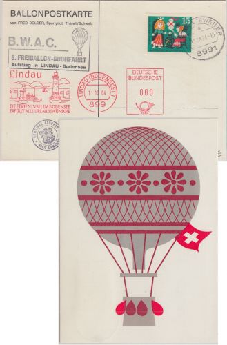 BRD - Esseratsweiler 1964 Ballonpostkarte BWAC 8. Freiballon-Suchfahrt