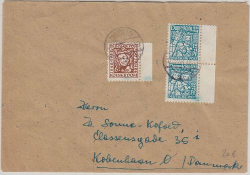 Bizone - 2x12+6 Pfg 700 J. Kölner Dom Brief n. DÄNEMARK Hameln - Kopenhagen 1948