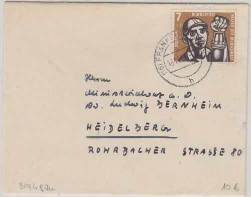BRD - 7 Pfg. Wofa/Bergmann m. Grubenlampe Drucksache Frankfurt a/M 1957