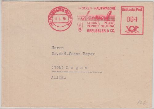 BRD - Derval Kreussler & Co. 4 Pfg. AFS Drucksache Wiesbaden-Biebrich Legau 1950