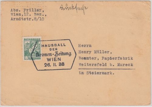 Österreich - Hausball d. Kronen-Zeitung 1938 SST Drucksache Wien - Weitersfeld