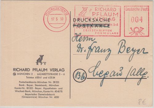 BRD - Richard Pflaum Verlag 4 Pfg. AFS Drucksache München - Legau 1950