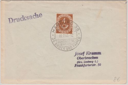 BRD - IG Druck u. Papier Verbandstag SST Hamburg 36 Drucksache 1952