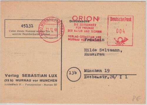 Bizone - Orion Zeitschrift 4 Pfg. AFS Drucksache Murnau - München 1948