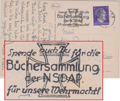 DR - "Büchersammlung der NSDAP..." Masch.werbestpl. Karte Augsburg - FFM 1943