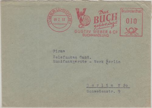 Berlin - "Das Buch gehört dazu" 10 Pfg. AFS Ortsbrief Berlin 1953
