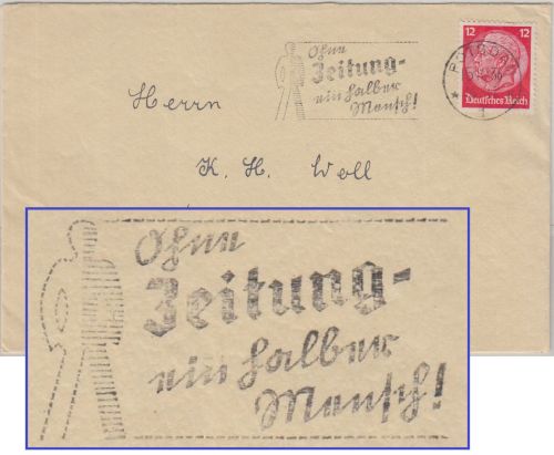 DR - "Ohne Zeitung ein halber Mensch!" Masch.werbestempel Brief Potsdam 1936