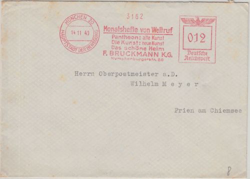 DR - Bruckmann Monatshefte 12 Pfg. AFS Brief München - Prien 1940