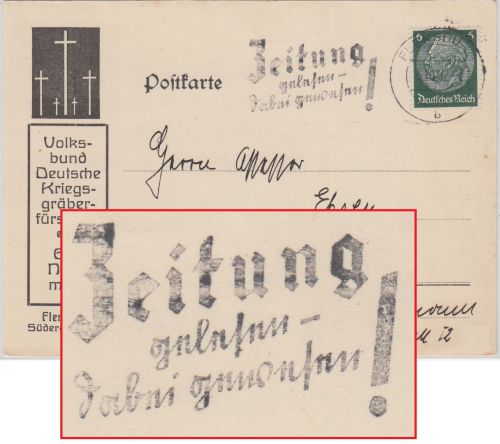 DR - "Zeitung gelesen - dabei gewesen !" Mach.werbestpl. Karte Flensburg 1936