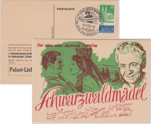 Bizone - Schwarzwaldmädel Farbfilm Sonderkarte + SST Stuttgart 1950