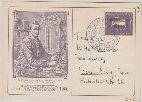 BRD - 200 Jahre Voigtländer Sonderkarte + SST Braunschweig - Sonneberg 1956