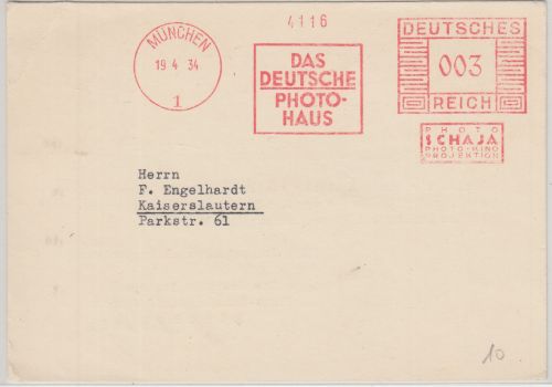 DR - Das Deutsche Photohaus 3 Pfg. AFS Drucksache München - Kaiserslautern 1934