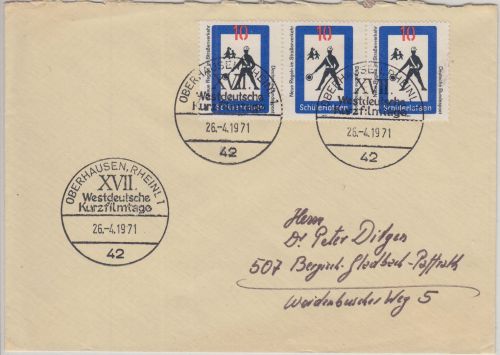 BRD - XVII. Westdeutsche Kurzfilmtage Brief SST Oberhausen - Berg. Gladbach 1971