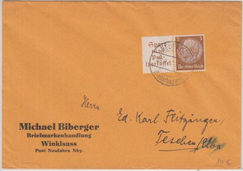 DR - Spare bei der Postsparkasse 3 Pfg. Hindeburg Zusammendruck Drucksache 1940