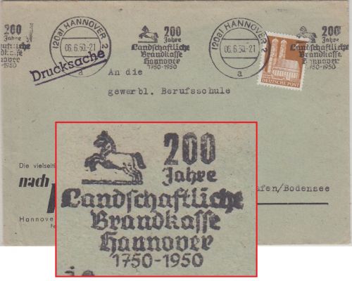 DR - 200 J. Landwirtschaftliche Brandkassse Masch.werbestpl. Drucksache Hannover