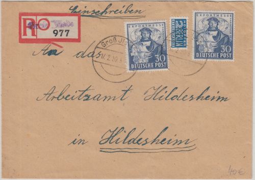 Bizone - 2x30 Pfg. Exportmesse Hannover Einschreibebrief Groß Ilsede 1950