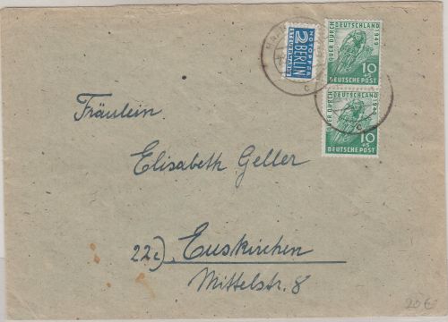 Bizone - 2x10 Pfg. Radrennen + Notopfer Brief Haan - Euskirchen 1950