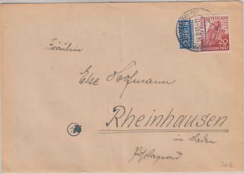 Bizone - 20 Pfg. Radrennen + Notopfer Brief Rheinhausen-Emmerich 1949