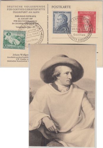 Bizone - Goethe 200. Geburtstag Satz Sonderkarte + SST Frakfurt a/M 1949