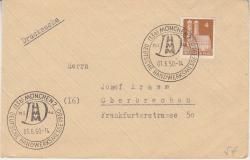 BRD - Deutsche Handwerksmesse 1950 SST München Drucksache n. Oberbrechen