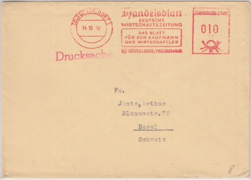 BRD - Handelsblatt Wirtschaftszeitung 10 Pfg. AFS Drucksache i.d. SCHWEIZ 1950