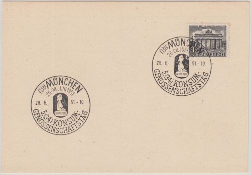 BRD - 5.(34.) Konsum-Genossenschaftstag München 1951 SST Blankoabschlag
