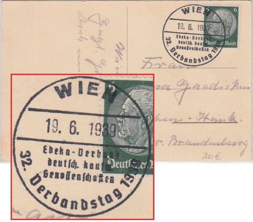 DR - Edeka-Verband 32. Verbandstag SST Wien Karte n. Lübben 1939