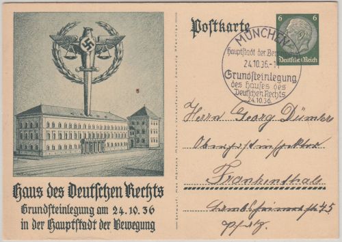 DR - Haus des Deutschen Rechts 6 Pfg. Sonderganzsache SST München 1936