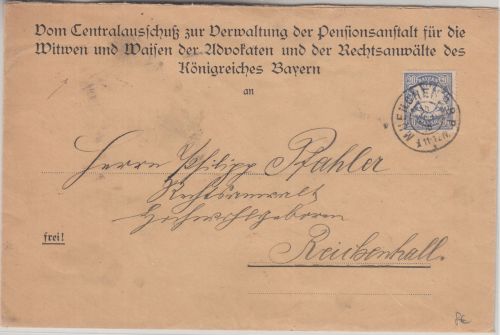Bayern - 20 Pfg. Wappen Brief (Vordruck !) München - Reichenhall 1906