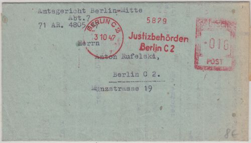 All.Bes. - Justizbehörden Berlin C2 16 Pfg. AFS Ortsbrief mit Inhalt