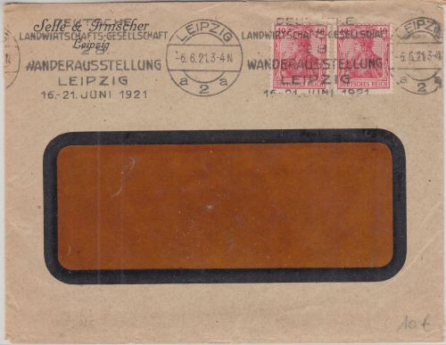 DR - DLG 28. Wanderausstellung Masch.werbestpl. Brief Leipzig 1921