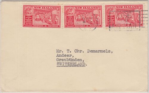 New Zealand - 3x1 P. Butterproduktion Brief i.d. SCHWEIZ Christchurch 1936
