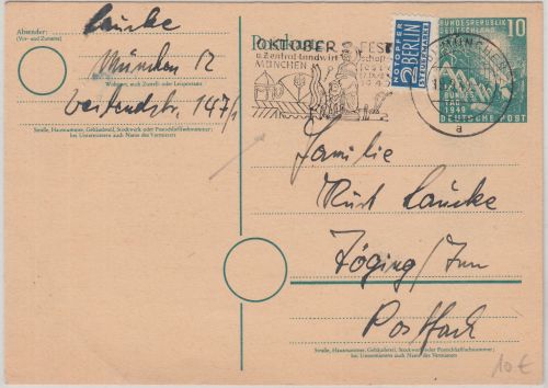 BRD - Zentral-Landwirtschaftsfest Masch.werbestpl. 10 Pfg Ganzsache München 1949