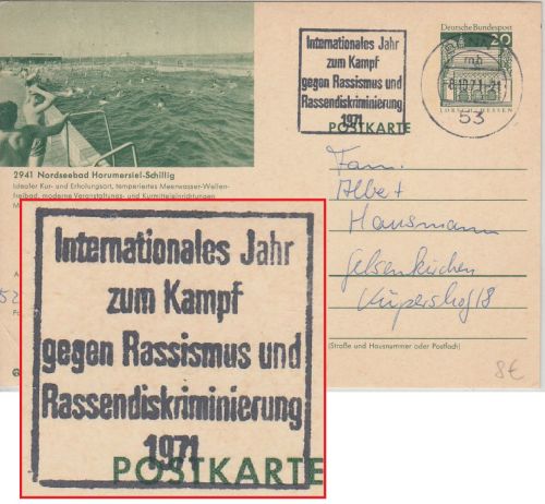 BRD - Int. Jahr Kampf gg. Rassismus Masch.werbestpl. Ganzsache Bonn 1971