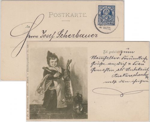 Bayern - Münchner Kindl 1 1/2 Pfg Privatpostmarke Courier Ortskarte München 1898