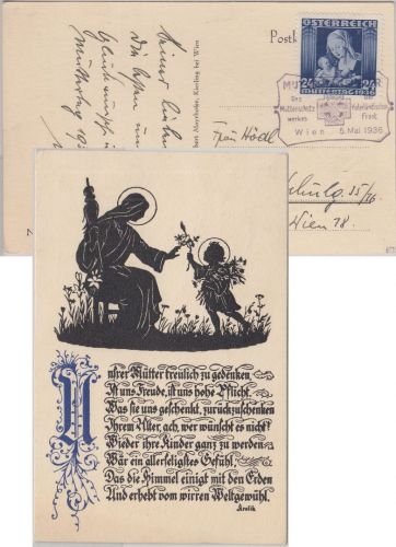 Österreich - Muttertag 1936 24 Gr. Sondermarke Sonderkarte/FDC ESST Wien
