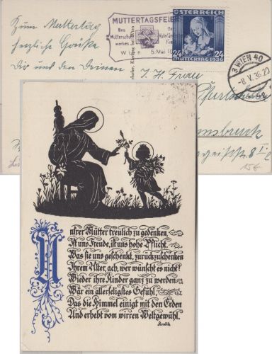 Österreich - Muttertag 1936 24 Gr. Sondermarke Sonderkarte/FDC ESST Wien
