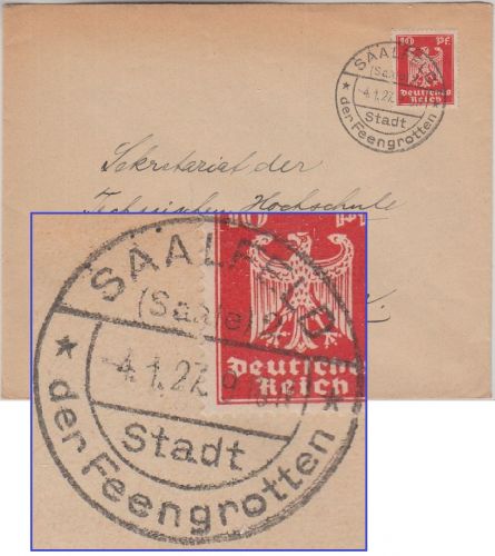DR - Saalfeld Stadt der Feengrotten Handwerbestempel Brief n. München 1927