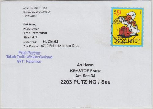 Österreich - 0,51€ Confetti TiVi Mimi Brief Paternion - Putzing 2002