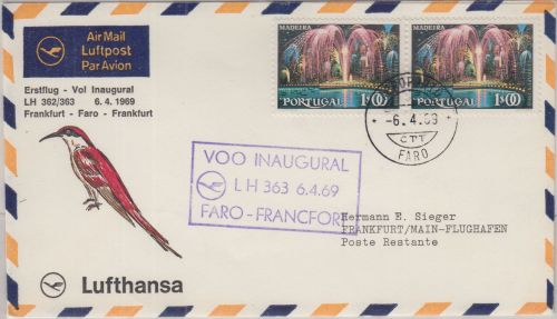 Portugal - 2x1 E. Feuerwerk LUBRAPEX LH-Erstflug Faro Frankafurt a/M 1969