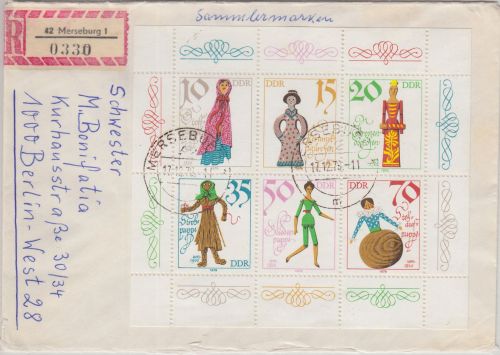 DDR - Historische Puppen Kleinbogen Einschreibebrief Merseburg - Berlin 1979