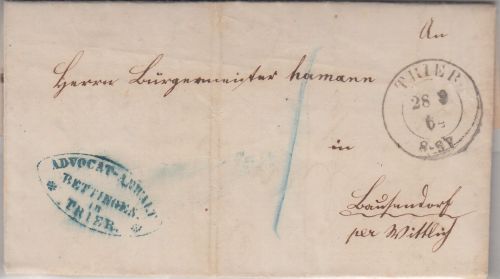 Preussen - Trier 28.9.64 K2 Portobrief n. Lautendorf per Wittlich