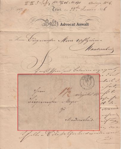 Preussen - Trier 24/1 K2 Portobrief n. Manderscheid 1846 - Inhalt !