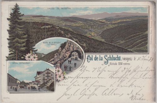 Elsass - Col de la Schlucht Munster farb. Mehrbildlitho gelaufen 1899