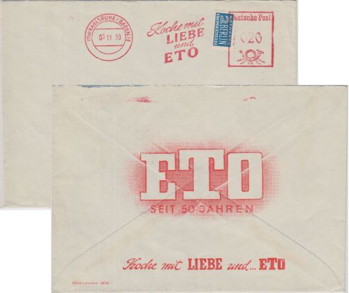 BRD - Koche mit Liebe und ETO 20 Pfg. AFS + NO Brief Karlsruhe - Ettlingen 1950