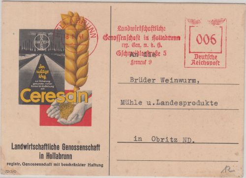DR - Landwirtschaftliche Genossenschaft illustr. Firmenkarte Hollabrunn 1941