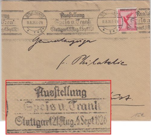 DR - Ausstellung Speis u. Trank Masch.werbestpl. Brief Stuttgart 1926