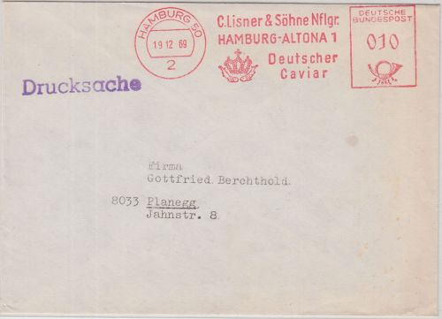 BRD - Lisner Deutscher Kaviar 10 Pfg. AFS Drucksache Hamburg - Planegg 1969